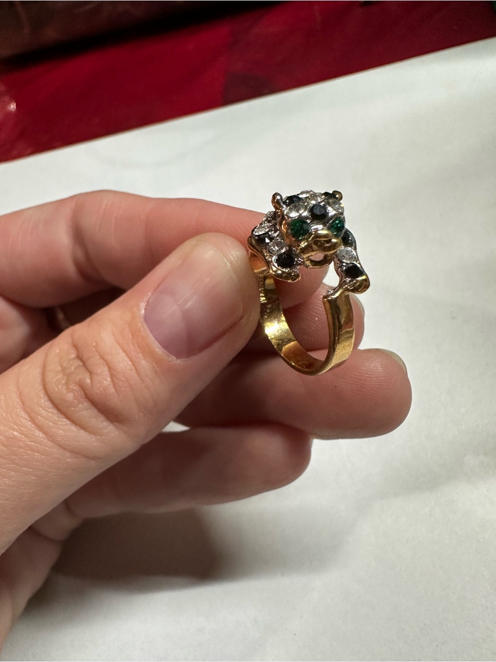 Vintage 18K HGE Pave Panther Leopard Head Statement Ring